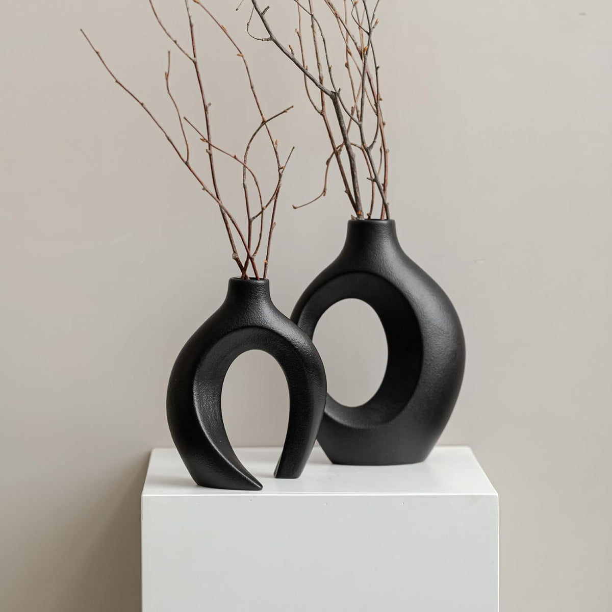 Duo de Vases Céramique Noir Design Scandinave