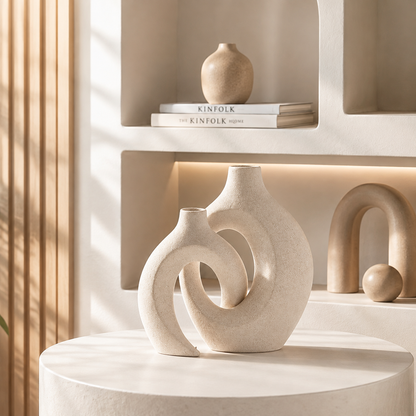 Duo de Vases Céramique Blanc Design Scandinave