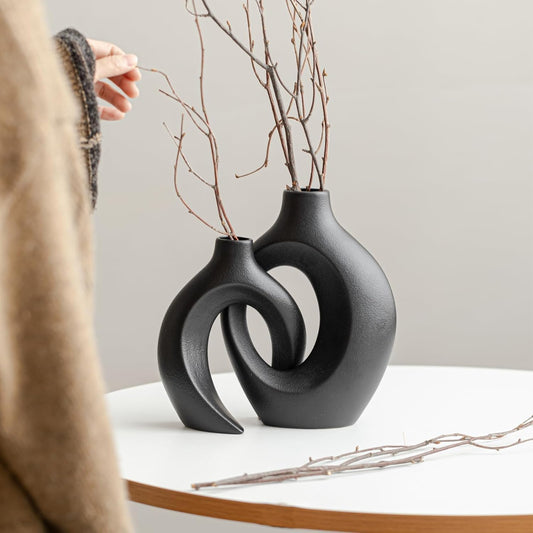 Duo de Vases Céramique Noir Design Scandinave